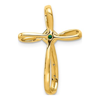 14K Yellow Gold Lab-Created Emerald & Diamond Cross Omega Slide Pendant – view 4