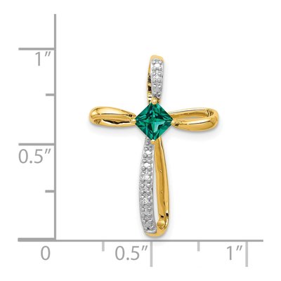 14K Yellow Gold Lab-Created Emerald & Diamond Cross Omega Slide Pendant – view 5