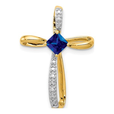 10K Yellow Gold Lab-Created Sapphire & Diamond Cross Slide Pendant