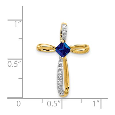 14K Yellow Gold Lab-Created Sapphire & Diamond Cross Omega Slide Pendant – view 4