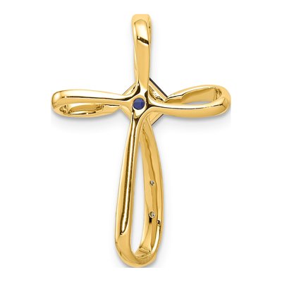 14K Yellow Gold Lab-Created Sapphire & Diamond Cross Omega Slide Pendant – view 5
