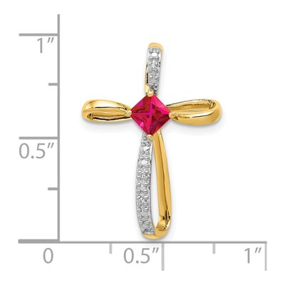 10K Yellow Gold Lab-Created Ruby & Diamond Cross Slide Pendant – view 4