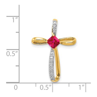 14K Yellow Gold Lab-Created Ruby & Diamond Cross Slide Pendant – view 5
