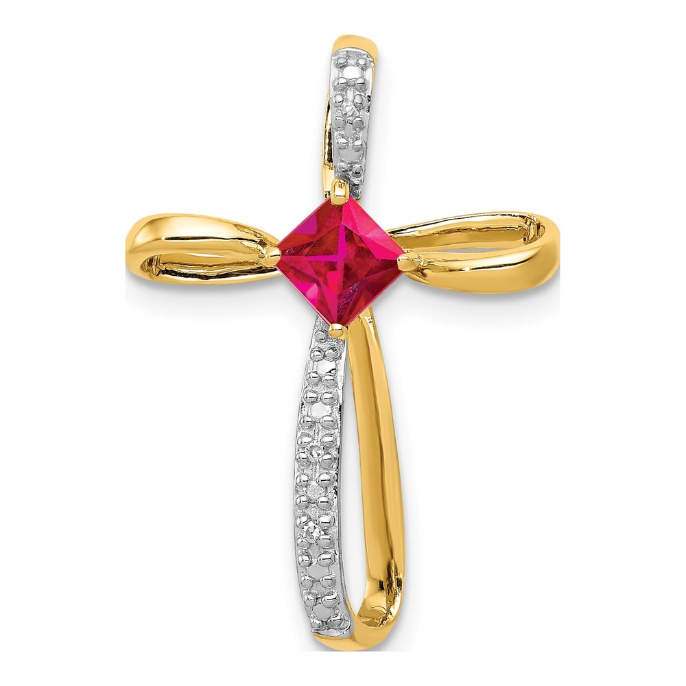 14K Yellow Gold Lab-Created Ruby & Diamond Cross Slide Pendant