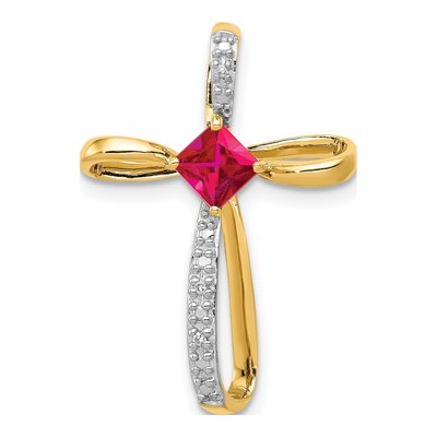 14K Yellow Gold Lab-Created Ruby & Diamond Cross Slide Pendant
