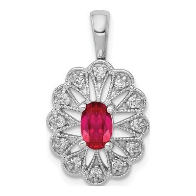 14K White Gold 1/6 ct tw Ruby & Diamond Fancy Pendant