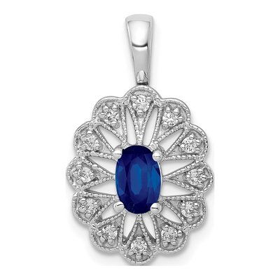 14K White Gold 1/6 ct tw Sapphire & Diamond Fancy Pendant