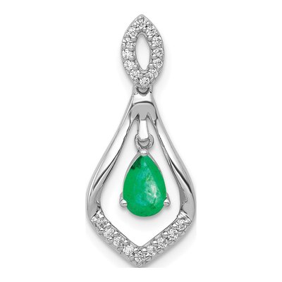 14K White Gold 0.11 ct tw Emerald & Diamond Pear Pendant