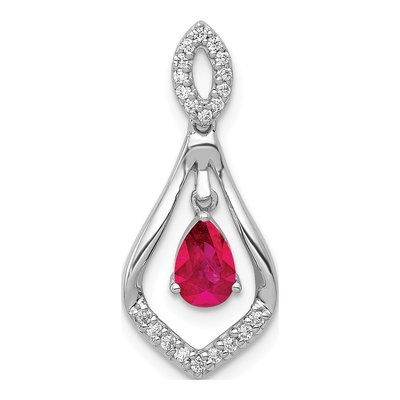 14K White Gold 0.11 ct tw Ruby & Diamond Teardrop Pendant