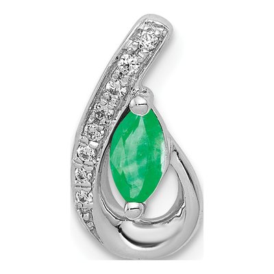 14K White Gold Emerald & Diamond Marquise Slide Pendant