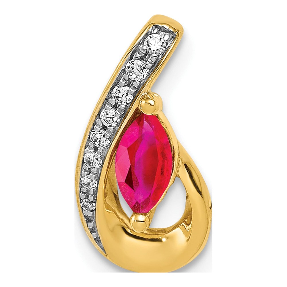 14K Yellow Gold Ruby & Diamond Teardrop Slide Pendant