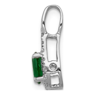 14K White Gold 1/10 ct tw Emerald & Diamond Teardrop Halo Pendant – view 2