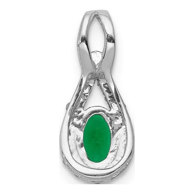 14K White Gold 1/10 ct tw Emerald & Diamond Teardrop Halo Pendant – view 3