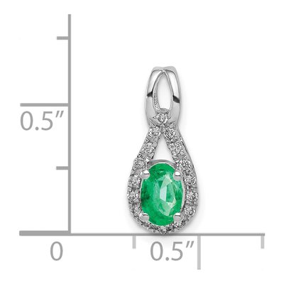 14K White Gold 1/10 ct tw Emerald & Diamond Teardrop Halo Pendant – view 4