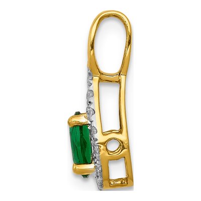 14K Yellow Gold 1/10 ct tw Emerald & Diamond Halo Pendant – view 2