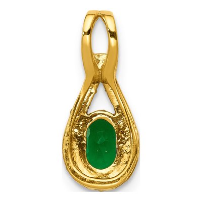 14K Yellow Gold 1/10 ct tw Emerald & Diamond Halo Pendant – view 3