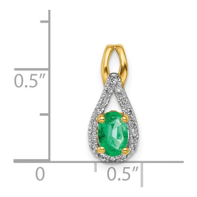 14K Yellow Gold 1/10 ct tw Emerald & Diamond Halo Pendant – view 4