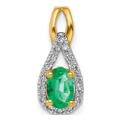 14K Yellow Gold 1/10 ct tw Emerald & Diamond Halo Pendant
