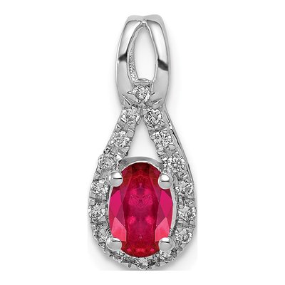 14K White Gold 1/10 ct tw Ruby & Diamond Halo Teardrop Pendant