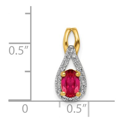 14K Yellow Gold 1/10 ct tw Ruby & Diamond Teardrop Halo Pendant – view 5