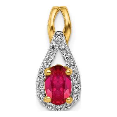 14K Yellow Gold 1/10 ct tw Ruby & Diamond Teardrop Halo Pendant