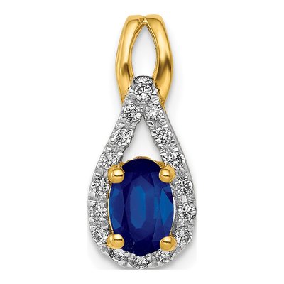 14K Yellow Gold 1/10 ct tw Sapphire & Diamond Halo Pendant