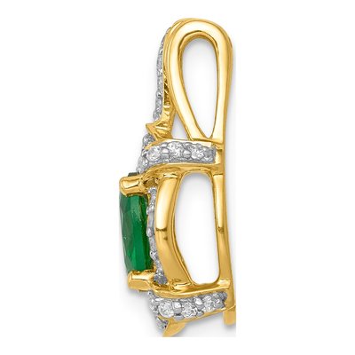14K Yellow Gold 1/5 ct tw Emerald & Diamond Oval Vintage Pendant – view 2