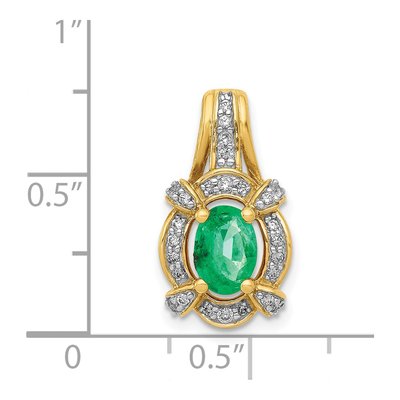 14K Yellow Gold 1/5 ct tw Emerald & Diamond Oval Vintage Pendant – view 4