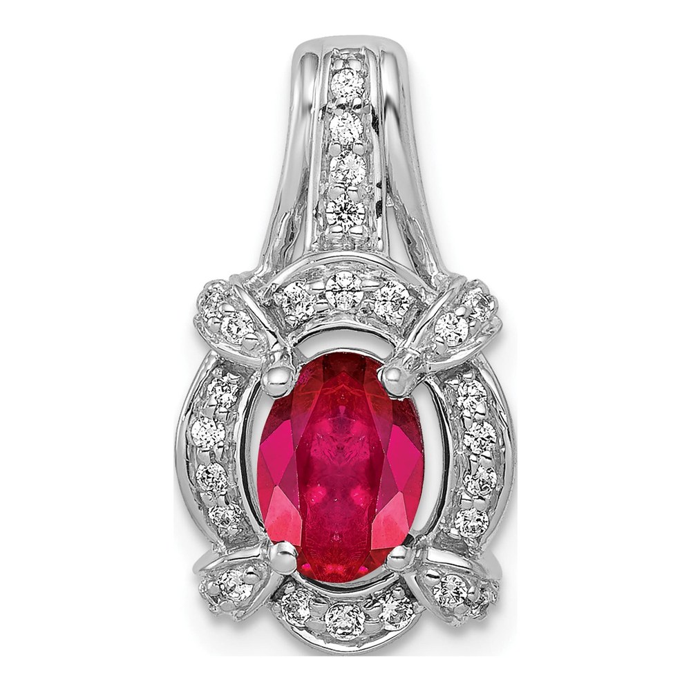 14K White Gold 1/5 ct tw Ruby & Diamond Oval Vintage Pendant