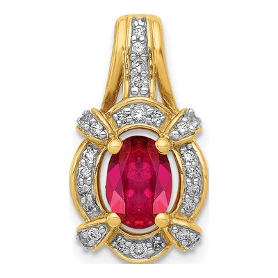 14K Yellow Gold 1/5 ct tw Ruby & Diamond Vintage Slide Pendant
