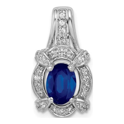 14K White Gold 1/5 ct tw Sapphire & Diamond Oval Vintage Pendant