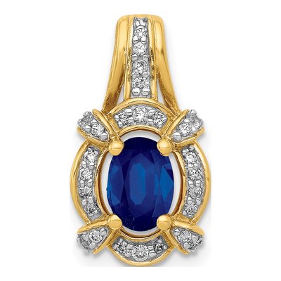 14K Yellow Gold 1/5 ct tw Sapphire & Diamond Oval Vintage Pendant