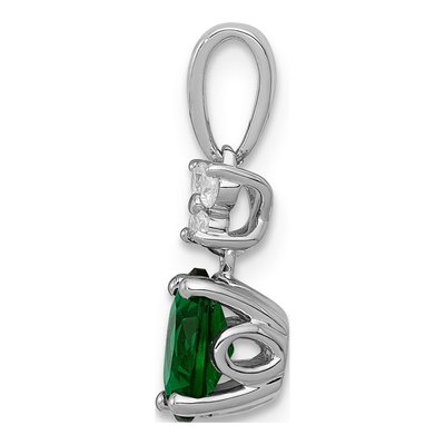 14K White Gold 0.08 ct tw Emerald & Diamond Natural Pendant – view 3