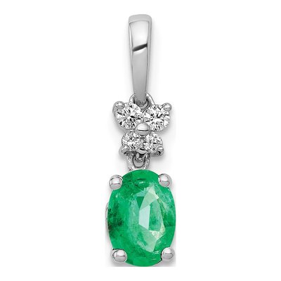 14K White Gold 0.08 ct tw Emerald & Diamond Natural Pendant