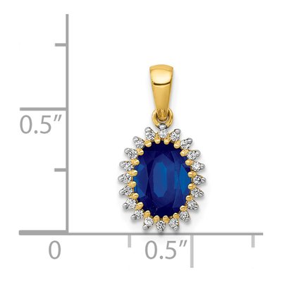 14K Yellow Gold 1/10 ct tw Sapphire & Diamond Oval Halo Pendant – view 4
