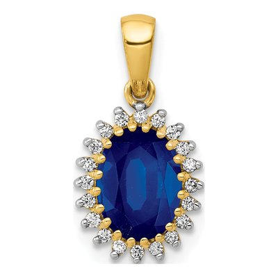 14K Yellow Gold 1/10 ct tw Sapphire & Diamond Oval Halo Pendant