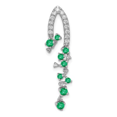 14K White Gold 0.21 ct tw Emerald & Diamond Slide Pendant