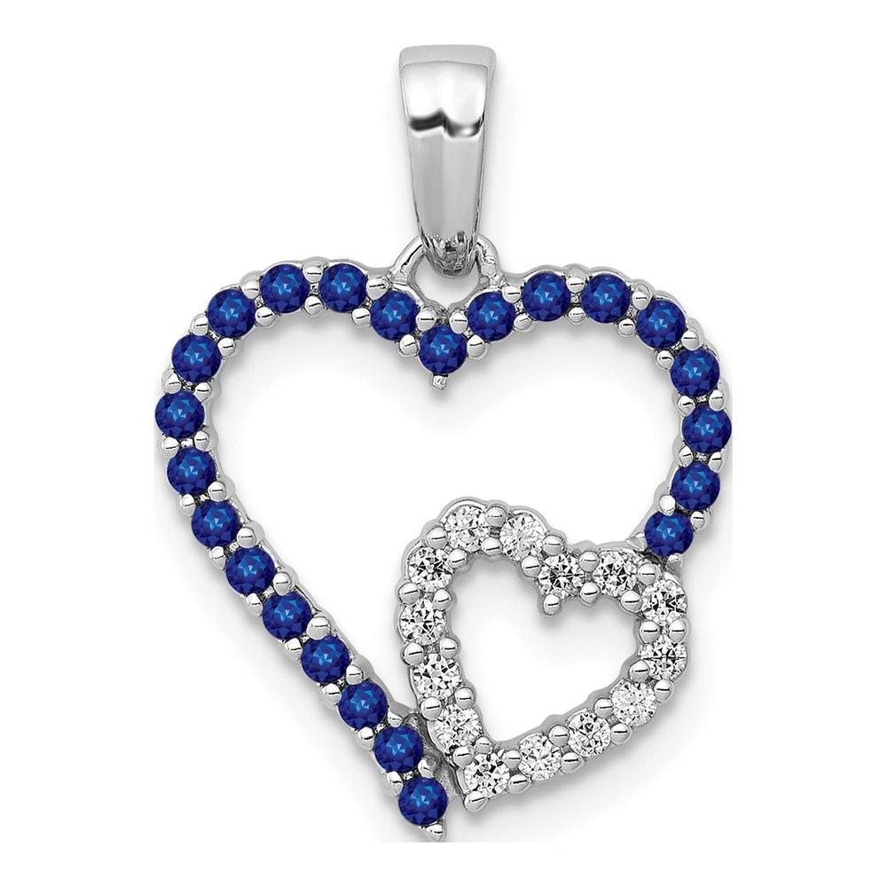 14K White Gold 0.11 ct tw Sapphire & Diamond Double Heart Pendant