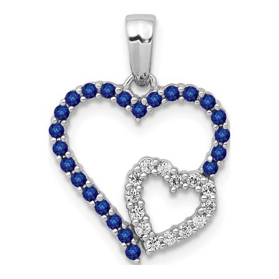 14K White Gold 0.11 ct tw Sapphire & Diamond Double Heart Pendant