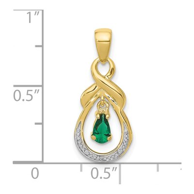 10K Yellow Gold Emerald & Diamond Pear Pendant – view 4