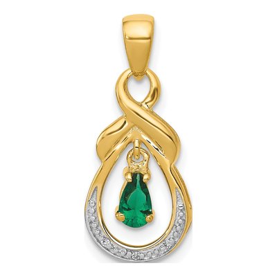 10K Yellow Gold Emerald & Diamond Pear Pendant