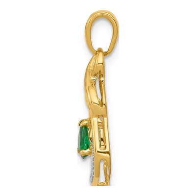14K Yellow Gold Emerald & Diamond Pear Pendant – view 2