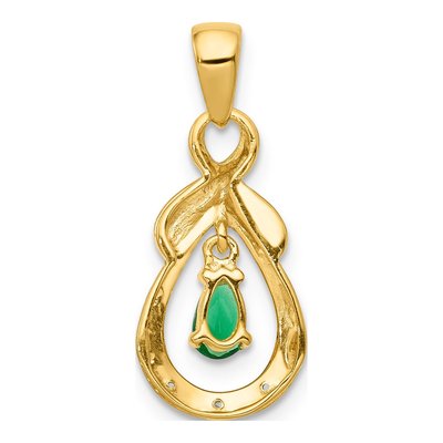 14K Yellow Gold Emerald & Diamond Pear Pendant – view 3