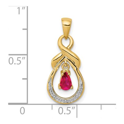 14K Yellow Gold Ruby & Diamond Pear Dangle Pendant – view 3