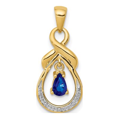 10K Yellow Gold Sapphire & Diamond Pear Pendant