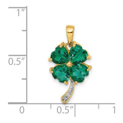14K Yellow Gold Lab-Created Emerald & Diamond Clover Pendant – view 5