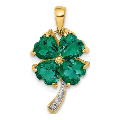 14K Yellow Gold Lab-Created Emerald & Diamond Clover Pendant