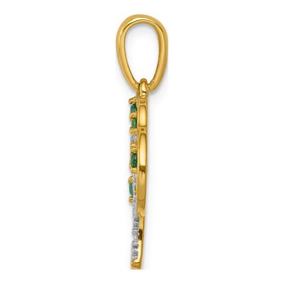 14K Yellow Gold Lab-Created Emerald & Diamond Tree Pendant – view 2