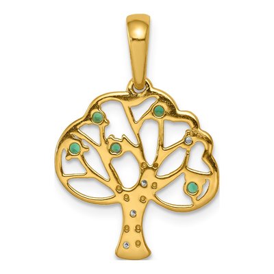 14K Yellow Gold Lab-Created Emerald & Diamond Tree Pendant – view 3