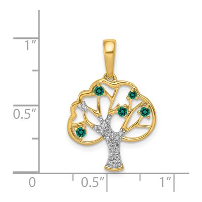 14K Yellow Gold Lab-Created Emerald & Diamond Tree Pendant – view 4